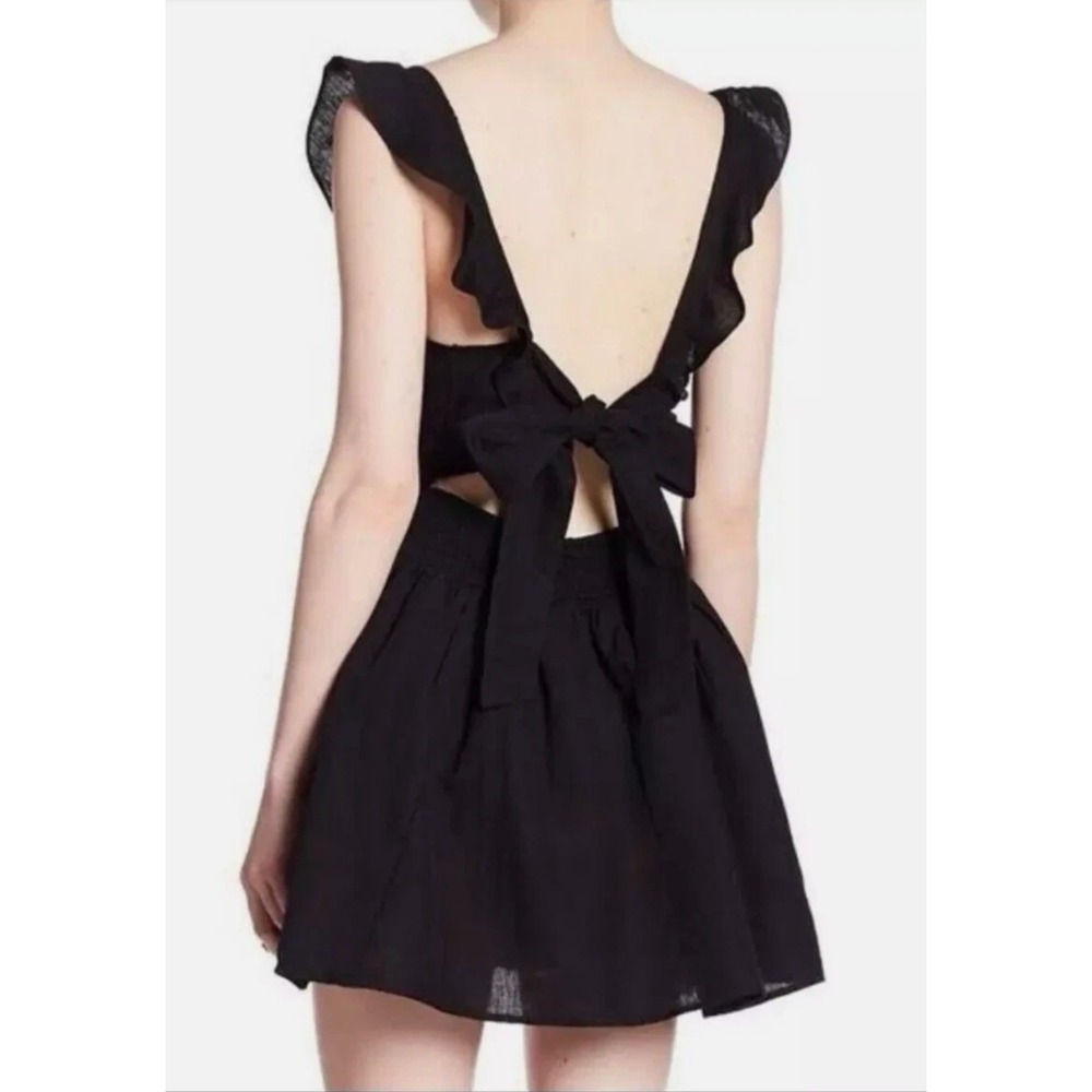 Free People Navy Blue Ruffle Open Back Bow Mini Dress Womens XS Fit & Flare - Picture 2 of 8